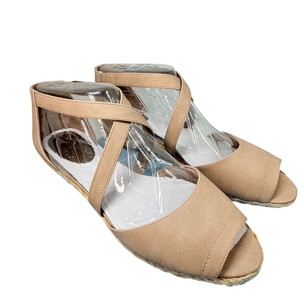 LifeStride Liason Espadrille Wedges Women 9.5W Taupe Cross Strap F4537S3250